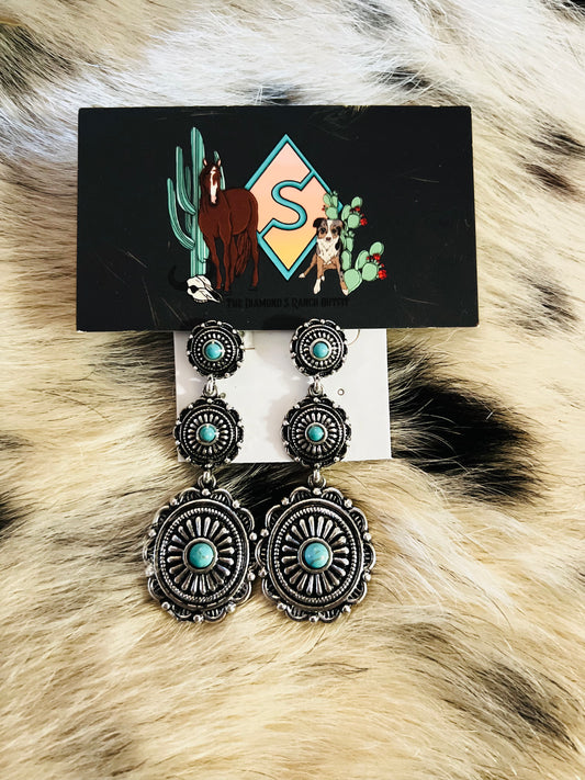 3 Tier Concho Turquoise Earrings